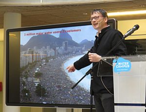 Christopher Gasson of Global Water Intelligence showed the beach of Copacabana filled with 3 million people. Imagine, this is where you have to find your launching customer.